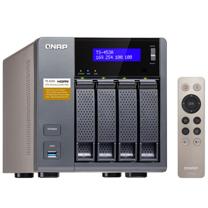 威聯(lián)通(QNAP)TS-453A 4G內(nèi)存 NAS網(wǎng)絡(luò)存儲器 四核四網(wǎng)卡 雙系統(tǒng) 32TB NAS紅盤8T*4